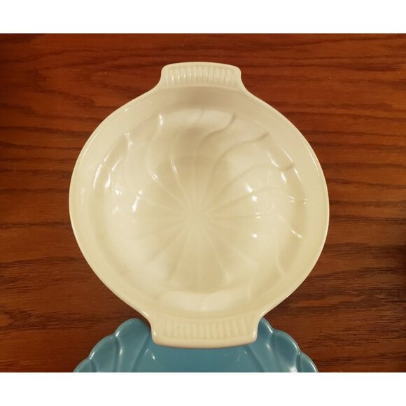 Lazy Susan Snack Tray Dish MCM Vintage California Pottery Aqua and White USA - Picture 5 of 6